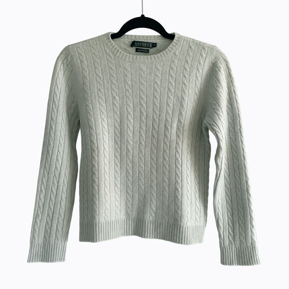 Vintage Lauren Ralph Lauren Cableknit Sweater XS 100% Cashmere Mint Green Preppy - Picture 1 of 7